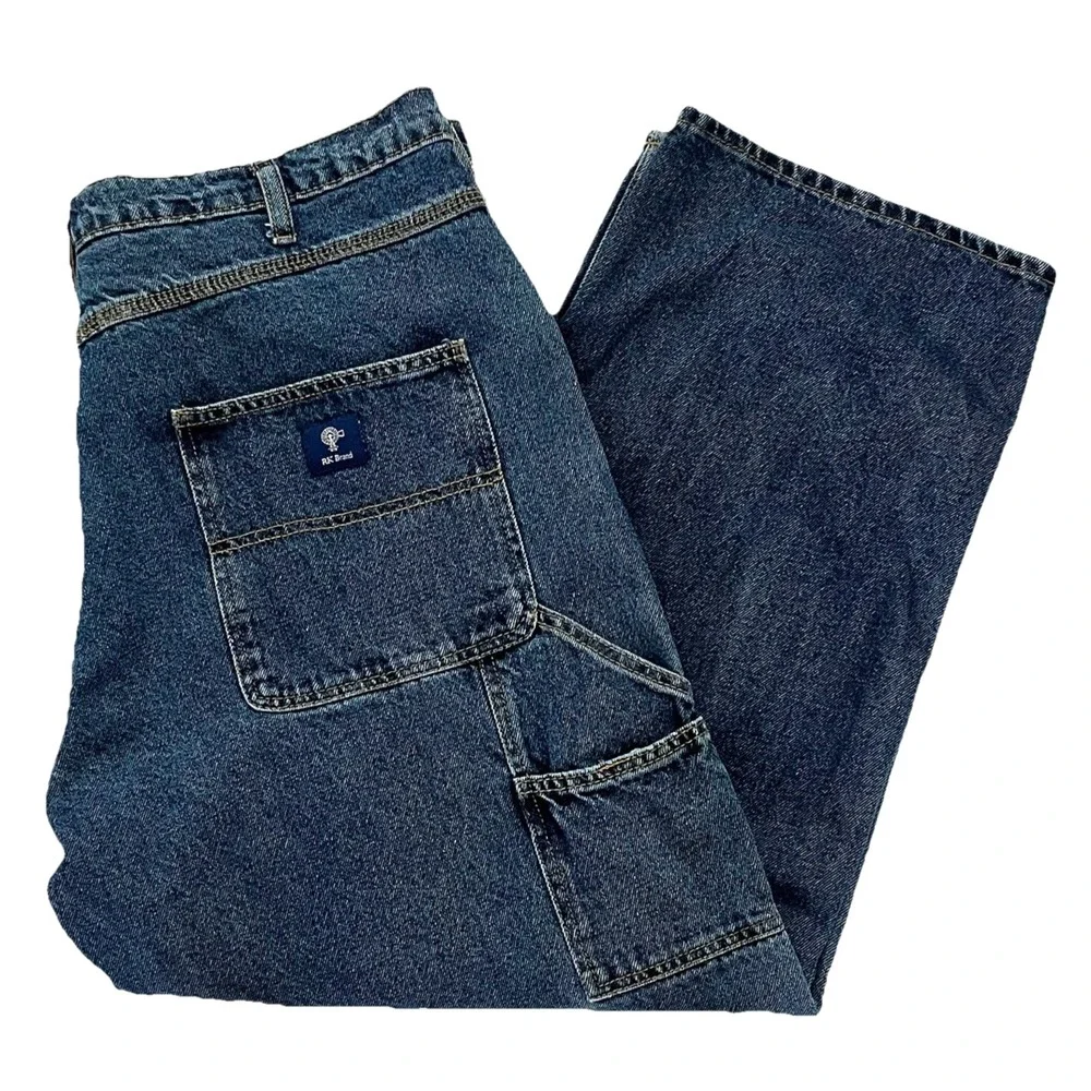 RK Brand Mens Carpenter Jeans 40x30* Blue Denim Straight Leg Hammer Loop Pockets